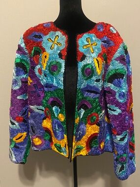 VTG Tan-Cho by Krishma Hand-Beaded Silk Artwear Jacket